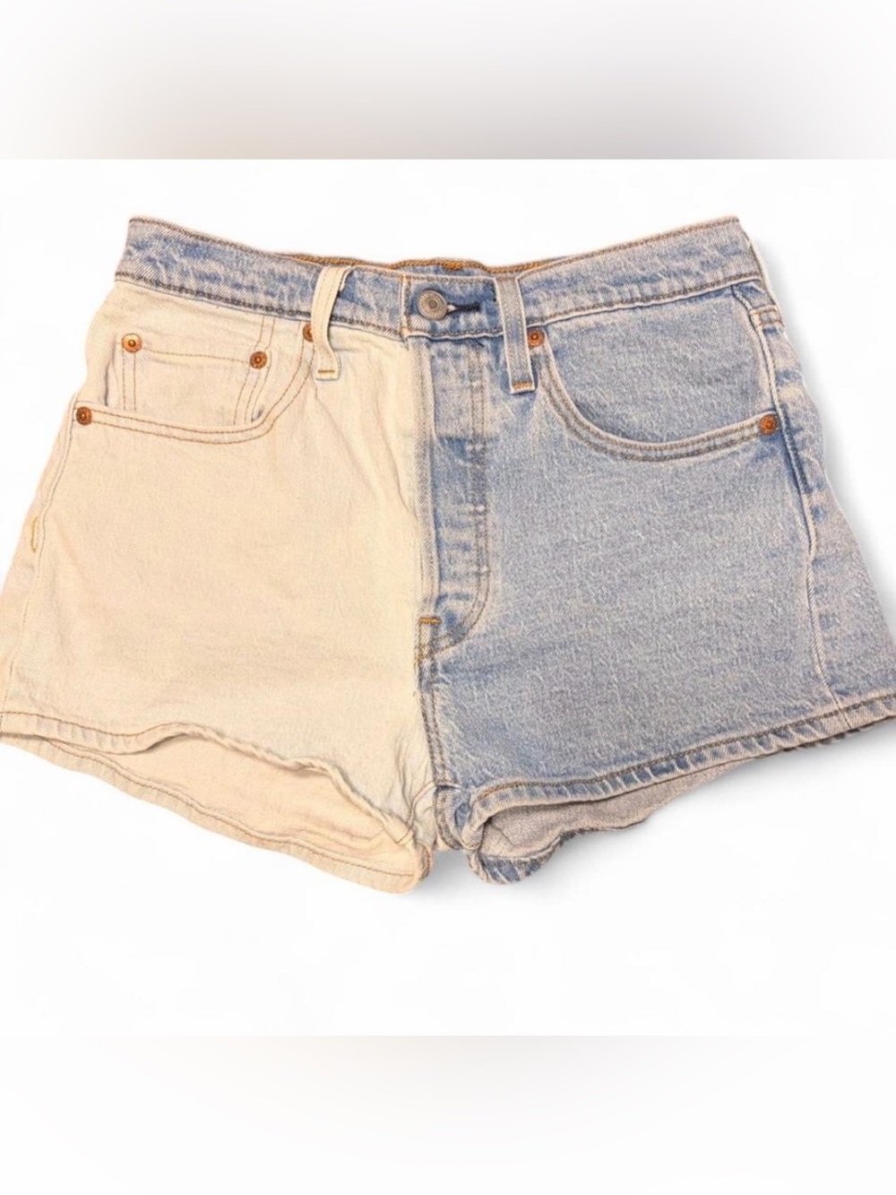 Levi's Mid rise Two-Tone Denim Cutoff Shorts - Off white & Light Blue